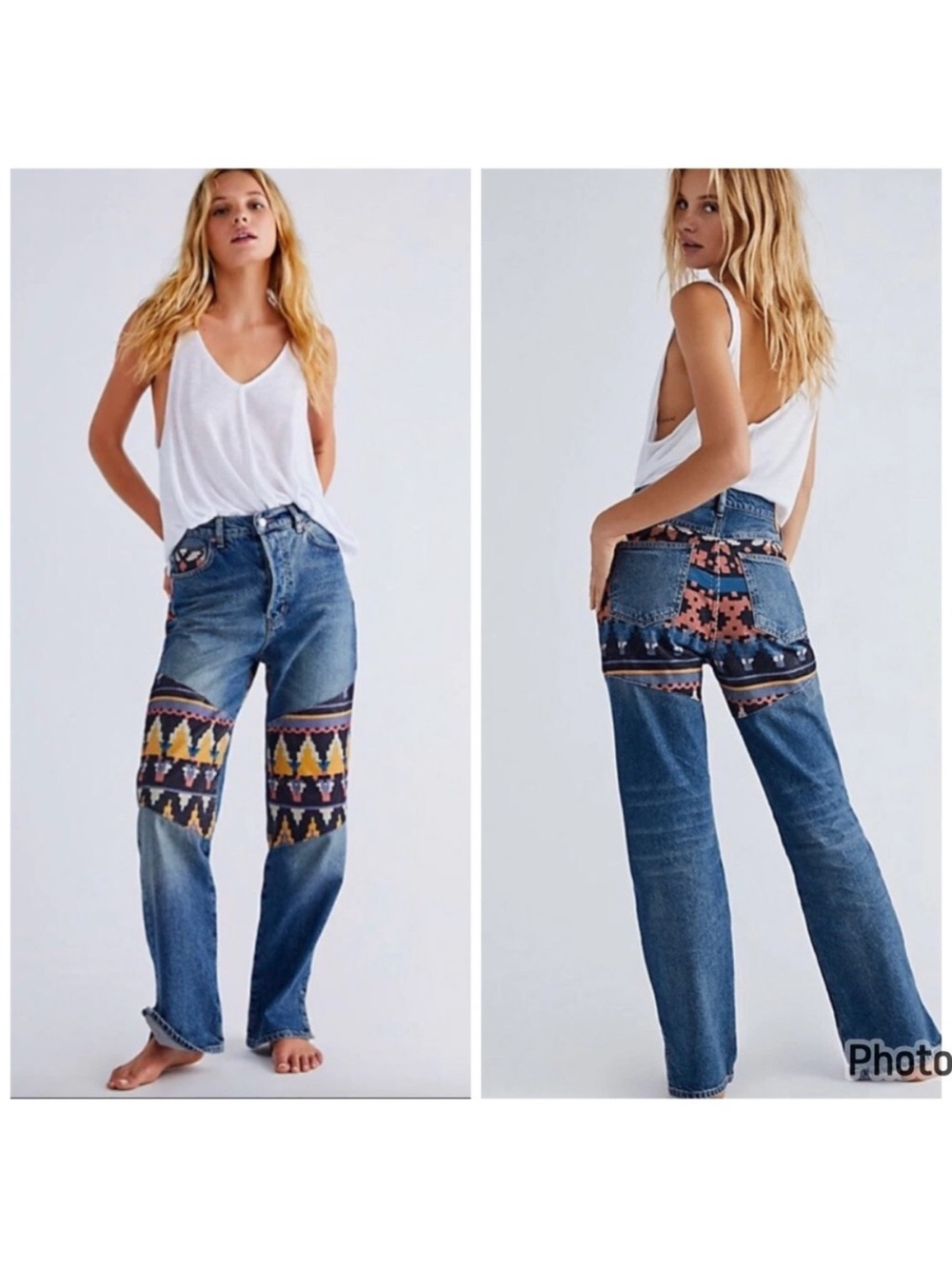 Free People We The Free Rocky Mountain Straight Leg Jeans Size 30 corduroy panel